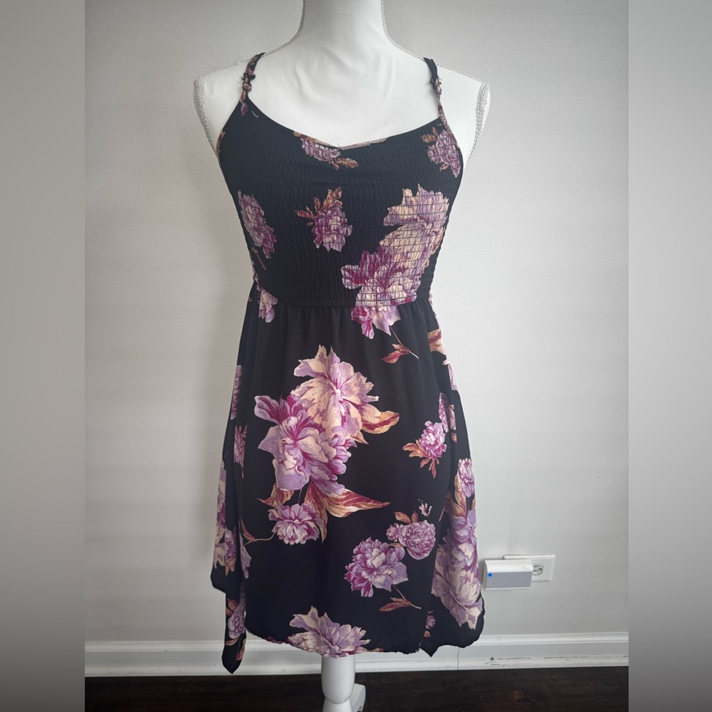 About A Girl Black and Purple Floral Mini Dress